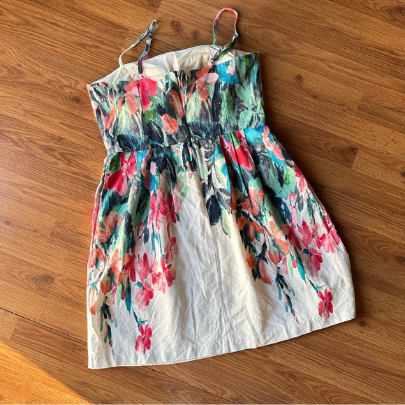 Women’s Size 10 Oleg Cassini Watercolor Floral Linen Spaghetti Strap MIDI Dress - Picture 10 of 11